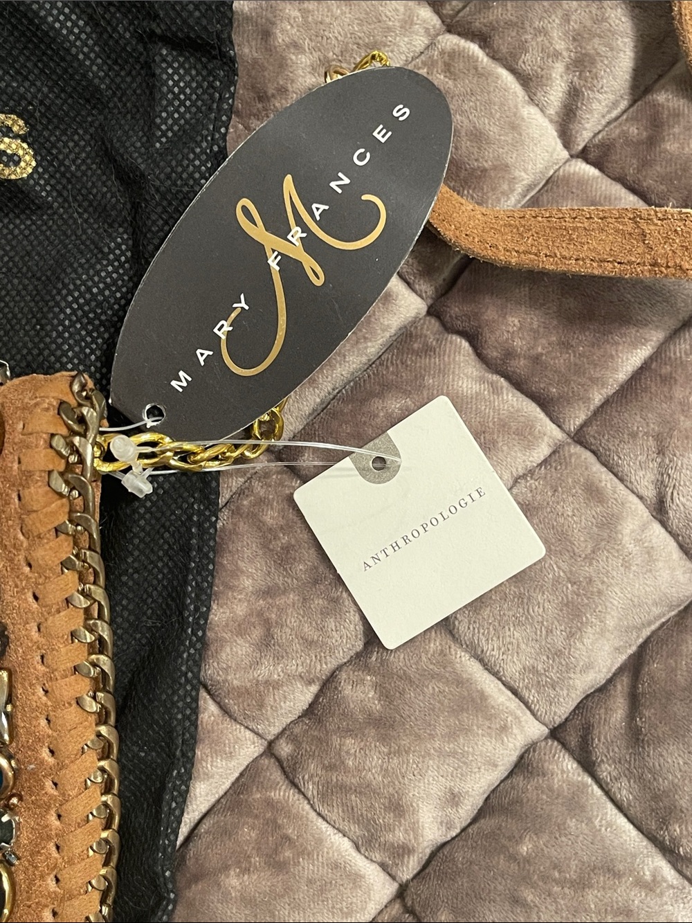 Anthropologie Mary Frances Tan Suede Crossbody with Jeweled Embellishments - Picture 2 of 8